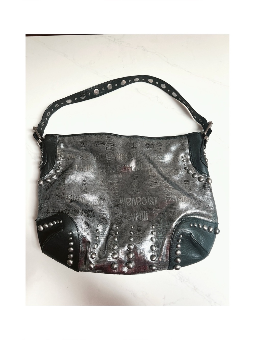 RARE 2007 Vintage Roberto Cavalli | Studded Metallic Hobo Bag - Picture 4 of 9